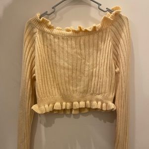 SHEIN Pastel Yellow Off Shoulder Sweater